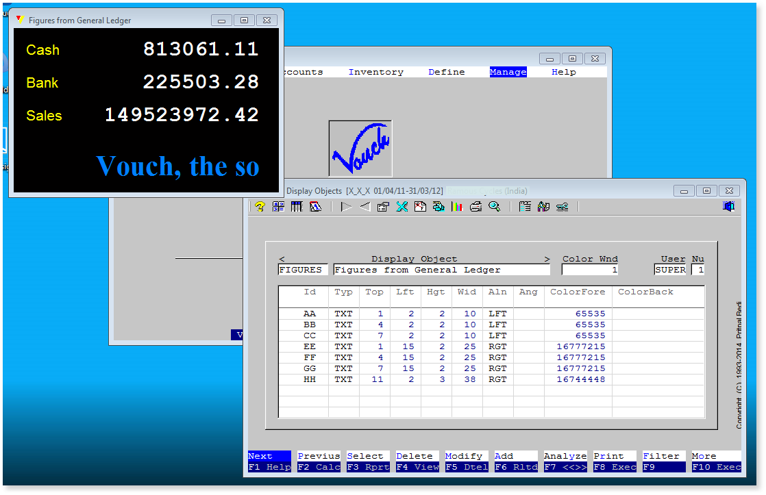A view of a very simple VouchDashBoard containing figures from <General Ledger> module being refreshed every few seconds. A view of a very simple VouchDashBoard containing figures from <General Ledger> module being refreshed every few seconds.