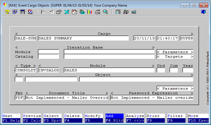 It is how a <Cargo> object definition will show-up once entered. Please note that each data-collection type has different paramters contained in <Parameters> tab-field. Double-clicking on a tab-field exposes fields contained inside into another window. It is how a <Cargo> object definition will show-up once entered. Please note that each data-collection type has different paramters contained in <Parameters> tab-field. Double-clicking on a tab-field exposes fields contained inside into another window.