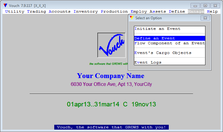 From the submenu, select <Define an Event> From the submenu, select <Define an Event>
