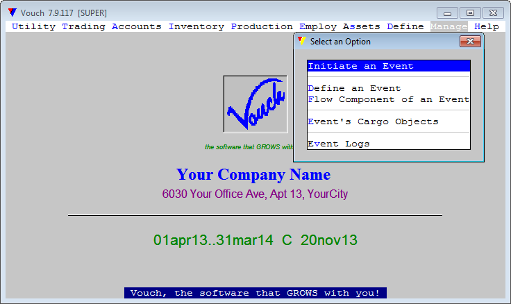 To set sailing the event constructed above, we need to create an instance of it. The option from <Manage><Events><Initiate an Event> will lead up to the module where we will add an entry to this effect. To set sailing the event constructed above, we need to create an instance of it. The option from <Manage><Events><Initiate an Event> will lead up to the module where we will add an entry to this effect.